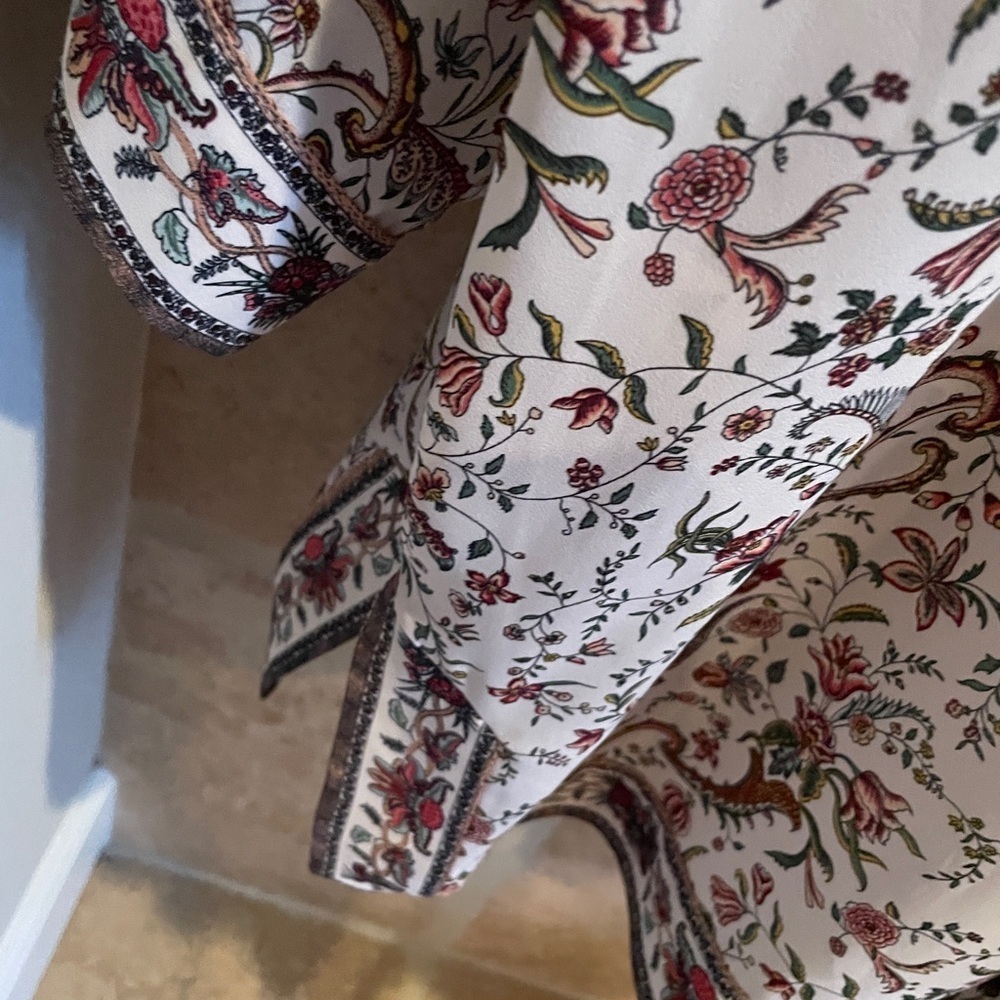 NWOT Max Studio Cream Sage Green Burgundy Paisley Floral Kimono Cardigan L - Picture 4 of 9